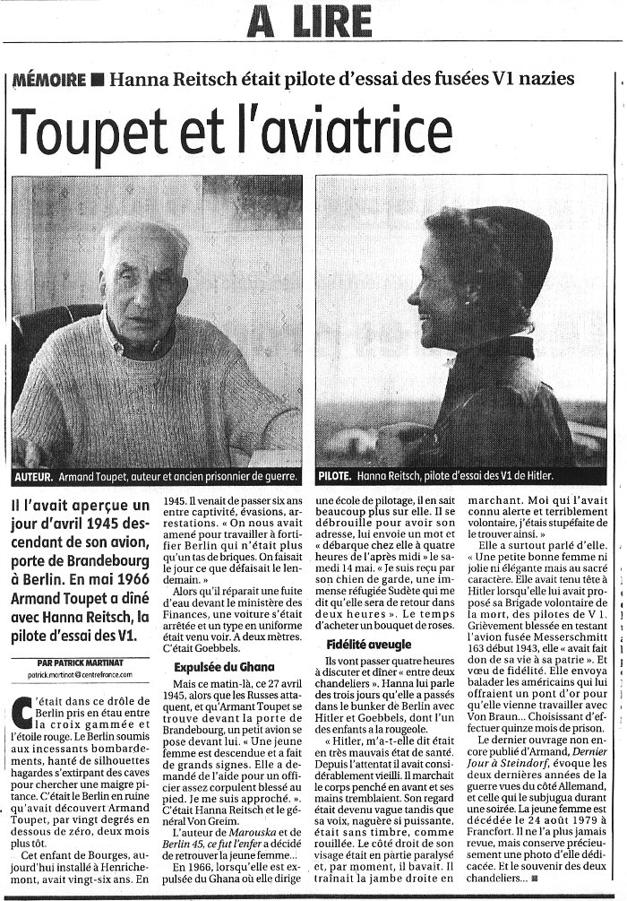 Hanna Reitsch à Armand Toupet