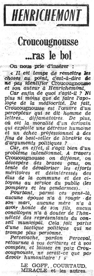 Réactions à Croucougnousse